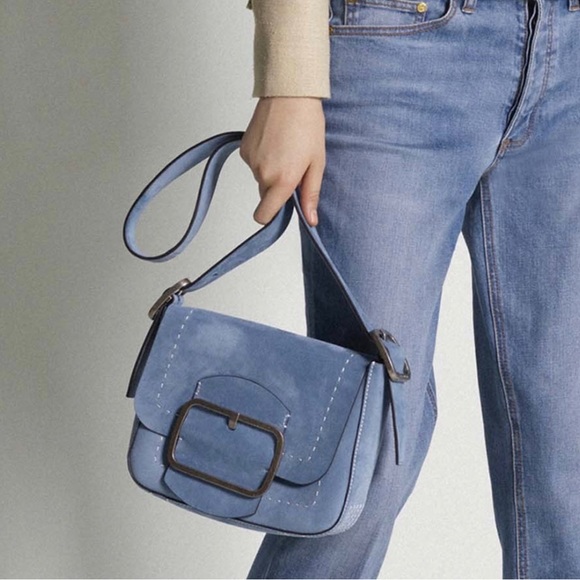 Tory Burch Handbags - Tory Burch Sawyer Saddle Bag in blue suede EUC